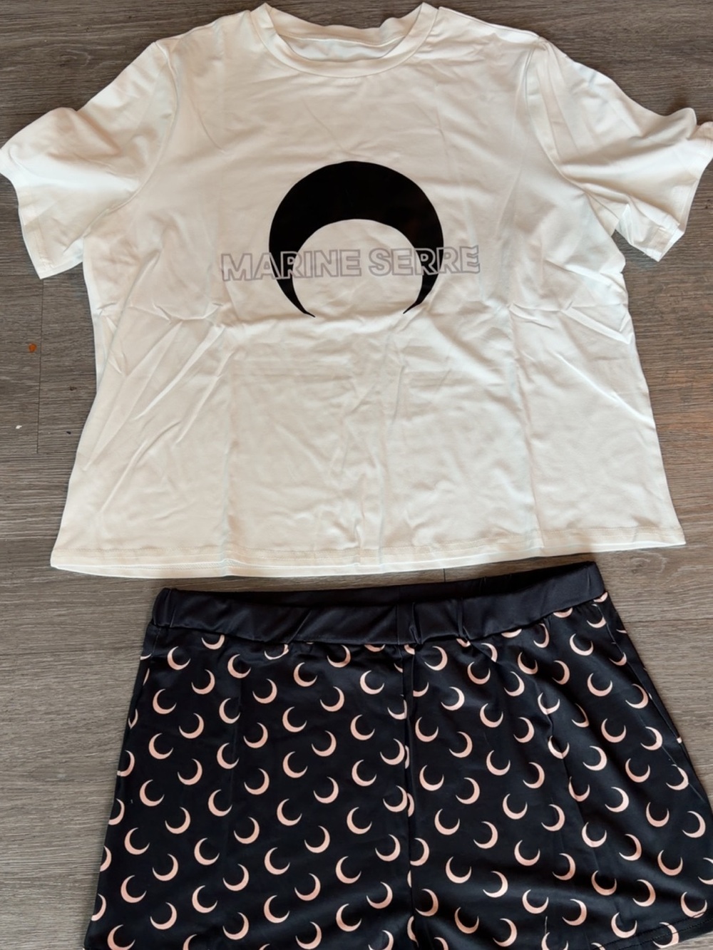 Marine Serre White Tee and Black Crescent-Print Pantsuit Set